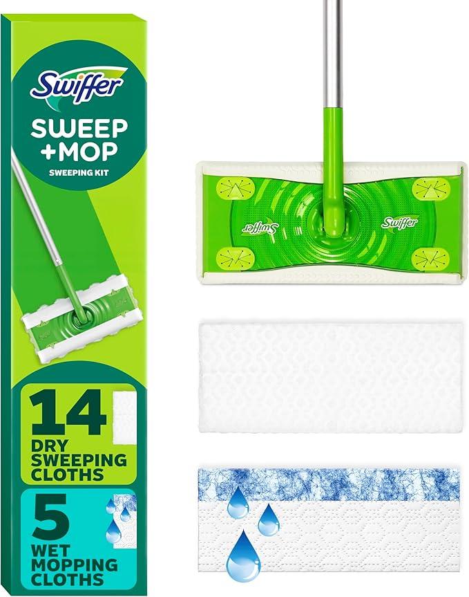 Swiffer Sweeper 2in1 Mops for Floor Cleaning, Dry and Wet Multi Surface Floor Cleaner, Sweeping and Mopping Starter Kit, Includes 1 Mop + 19 Refills, 20 Piece Set