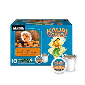 Kauai Coffee K-Cup Pods for Keurig Brewers – Arabica Coffee, 10% Hawaiian – Medium Roast, Nutty Caramel with Tropical Coconut – Coconut Caramel Crunch, 1 Pack of 10 Single Serve K-Cups, Set of 4, Best By: 09/24/2026