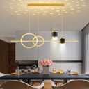 SMG Modern LED Pendant Light for Kitchen Island, 39" Gold Linear Dining Room Chandelier Over Table, with Remote Control 3000K-6000K Dimming, Office Desk Hanging Lighting Fixture