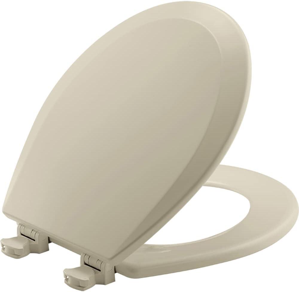 Bemis 500EC Durable Wood Toilet Seat with Easy Clean Hinges, Made in USA, Round, Bone