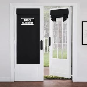 NICETOWN Small Window Curtains for Front Back Door, Thermal Insulated 100% Blackout Door Blind Cover for Privacy, Side French Blackout Patio Drape, 1 Panel, Black