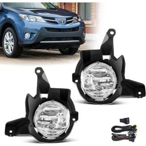 Fog Lights Assembly for 2013 2014 2015 Toyota Rav4 Replacement Kit with Wiring and Switch H16 12V 19W Halogen Bulbs, (Clear Lens)