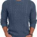 Askdeer Men's Pullover Sweater Fisherman Cable Knit Crewneck Sweater Winter Casual Knitted Sweaters with Ribbing Edge (L)