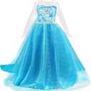 FUNPARTY Princess Costumes Dress Up for Little Girls with Wig,Crown,Mace,Gloves Accessories Age of 3-12 Years (Blue-no Accessories)