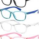 Yogo Vision Blue Light Blocking Glasses for Kids UV Protection Girls Boys Blue Light Glasses Anti Eyestrain (4 Pack: Black, Blue, Crytal, Pink)
