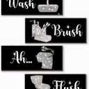 4 Pcs Silver Bathroom Decor Silver And Black Wall Decor Large Wooden Bathroom Accessories Modern Funny Glitter Decoration Set for Home Toilet (14x5.5 Inch)