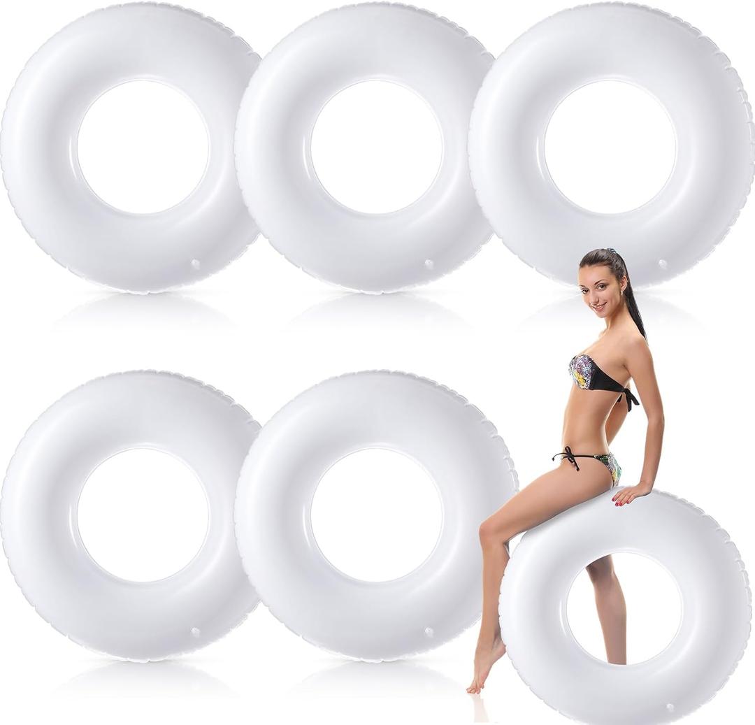 Gemscream 6 Pcs Inflatable Pool Float White Swimming Ring Pool Floats Adult Inflatable Tube Toy for Man Women Summer Vacation Beach River Bachelorette Wedding Party Supplies