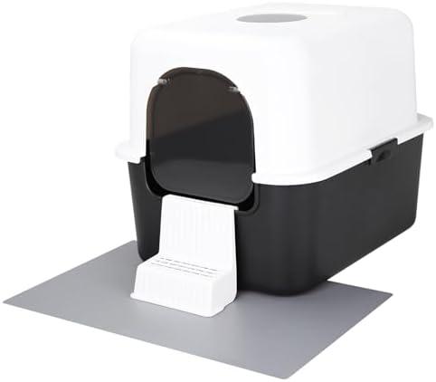 Sfozstra Cat Litter Box with Lid, Fully Enclosed Splash-Proof and Leak-Proof Urine High Edge and Odorless Cat Litter Box, Easy to Installation and Clean (Black with Pedal(S))