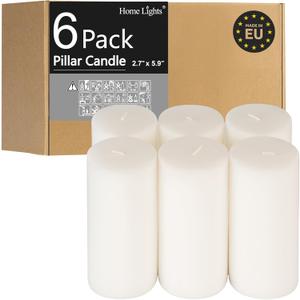 HomeLights Pillar Candles - 2.7x6 inch | 60 Hours Burning, 5 Count - White Unscented Smokeless European Pillar Candles - Perfect for Wedding, Parties, Spas, Home Gatherings and Dinner