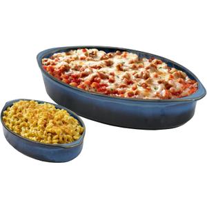 2 x Emeril Lagasse 2-Piece Oval Stoneware Baking Dish Set - Versatile 1 & 2 Qt, for Baking, Perfect Casseroles, Roasts, Cake, Lasagna Pan, Microwave, Oven, Dishwasher, and Freezer Safe, S-803-2S-AZ