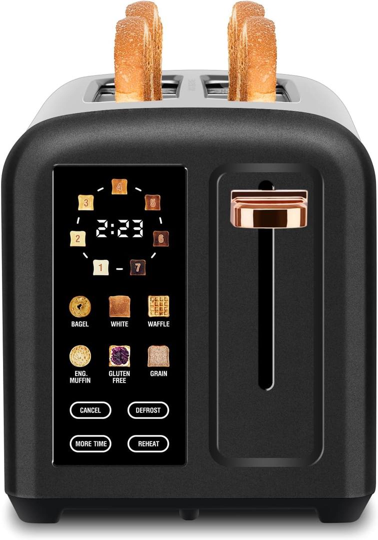 SEEDEEM Toaster 2 Slice with Touch Screen, Faster Heating Speed, 7 Shade Setting, 6 Bread Type, 1.5Wide Slots Toaster, Removable Crumb Tray, 1350W, Dark Chocolate