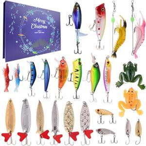Fishing Advent Calendar 2025, Fishing Lure Advent Calendar 2025 in 24 boxes 24 Days, Fishing Christmas Calendar Gift for Men Dad Fisher Father Boyfriend Brother Teen Grandpa Lovers Stuffers