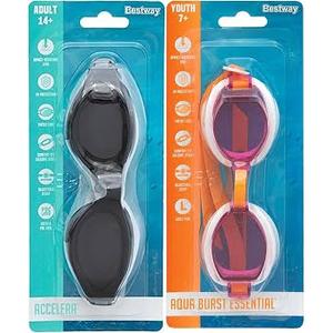Bestway Swimming Goggles Accelera, Aqua Burst Essential, UV Protection Tinted Lens PVC Free, 2 Pack