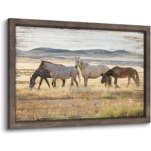 Framed Wooden Horse Painting: Large Horses Wall Pictures Wild Animal Wall Art hand painted Horse Artwork Bedroom Living Room(45x30)