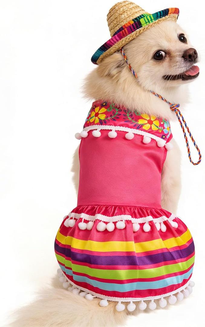 Dog Mexican Costume Pet Dog Cinco De Mayo Outfit with Hat (Pink M)