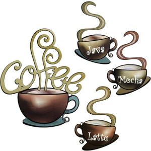 Hotop 4 Pieces Metal Coffee Cup Wall Decor Coffee Bar Decor Cafe Themed Wall Art Decoration Vintage Cup Signs for Kitchen Decorations Shop Restaurant Lounge Decorations(Brown)