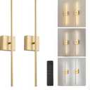 Removable Battery Operated Wall Sconces with Remote Control, Stepless Colors 3000K-6000K & Dimming, 350Rotate, LED Gold Wireless Wall Light for Living Room, Bedroom, 28.3 Inch (2 Pack)