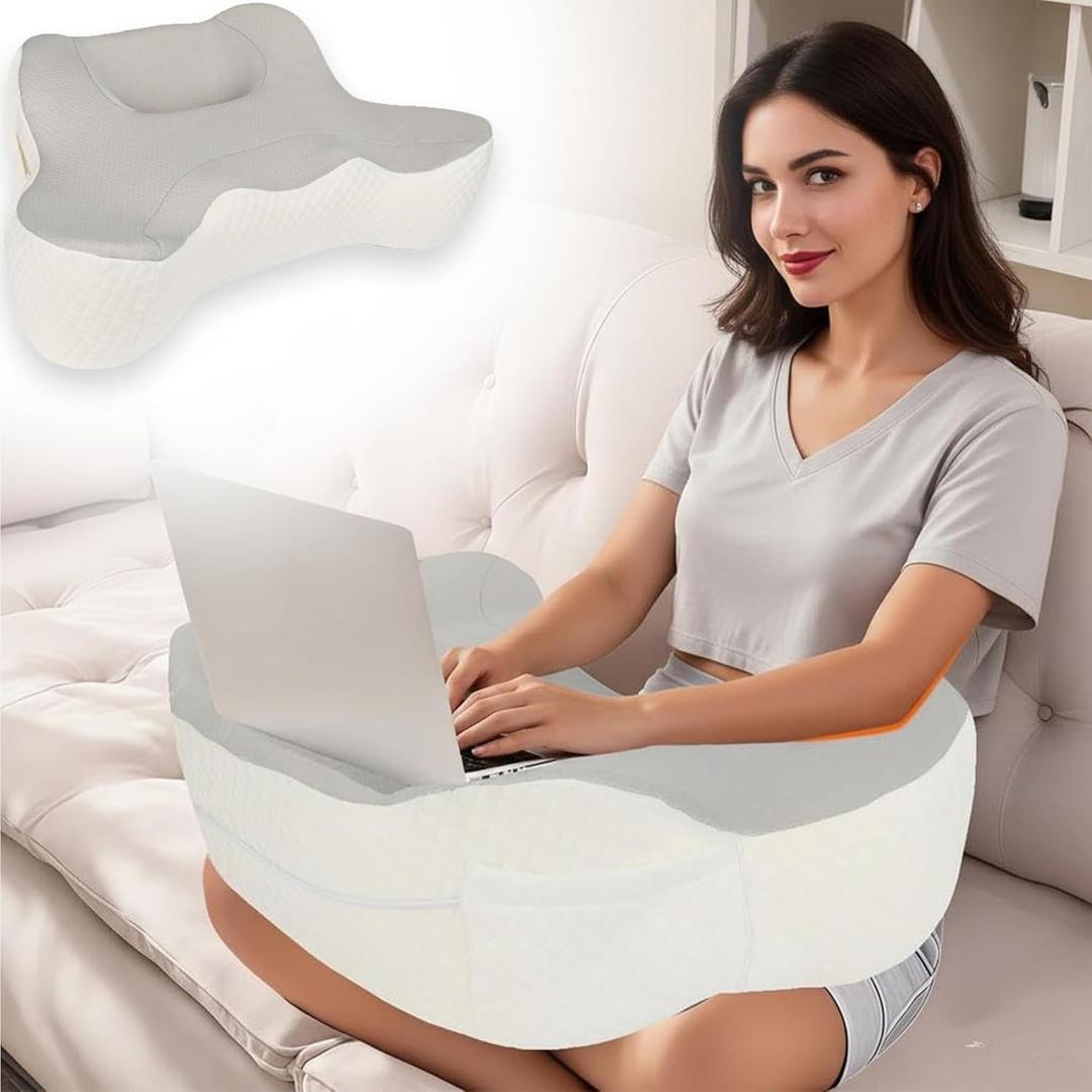 Reading Pillow, Lap Desk Pillow for Laptop, Lap Desk with Cushion, Memory Foam Gaming Pillow for Gaming, Reading, Working, Bed, Sofa, Floor, Car (White)