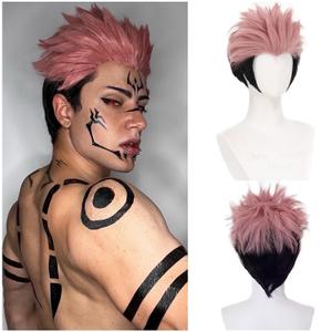 Ryomen Sukuna Wig Mens Pink Black Wig Pink Anime Hair Heat Resistant Synthetic for Halloween Costume Cosplay
