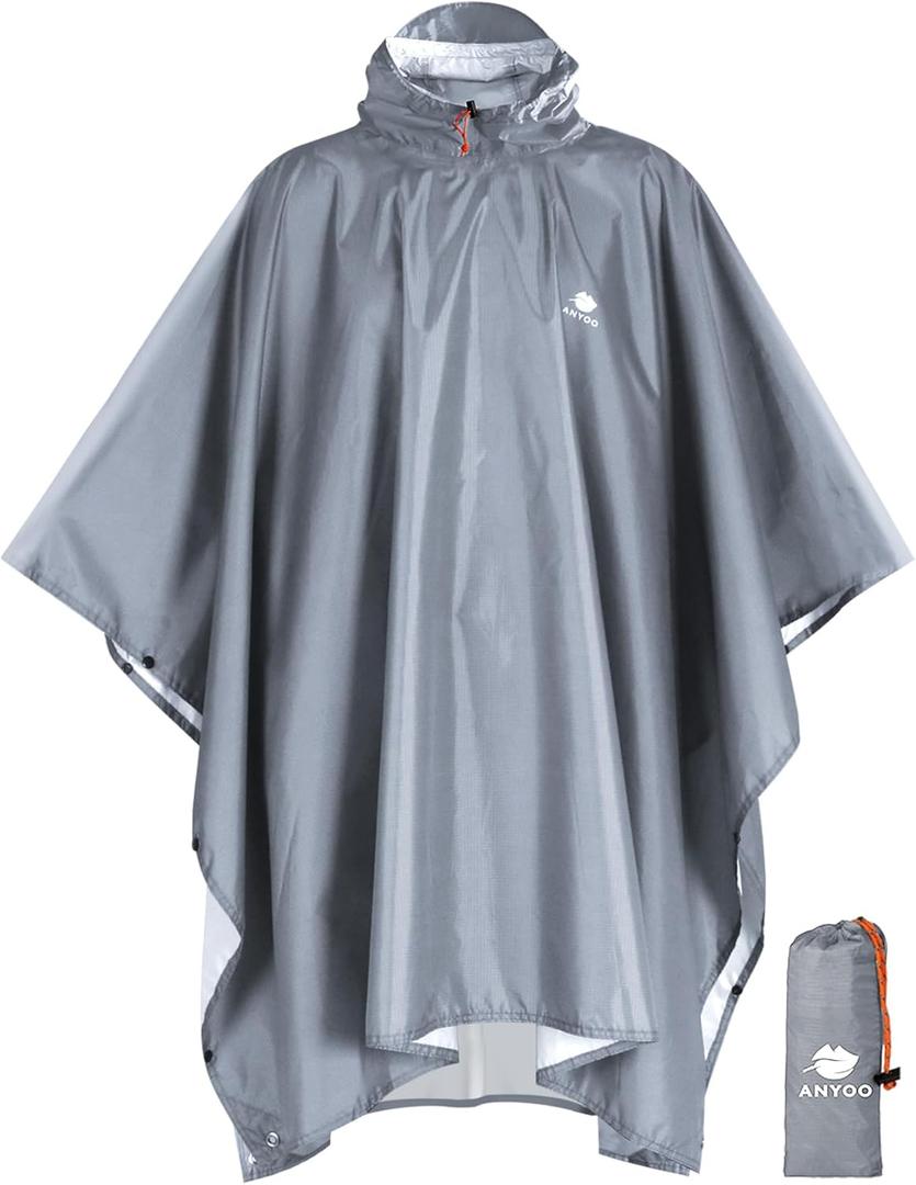 ANYOO Hooded Rain Poncho for Adults Waterproof Lightweight Rain Coat for Men Women Reusable Rain Jacket for Emergency Outdoor, One Size