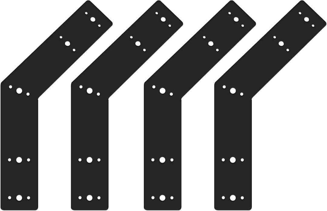4pack 10x3 135 Degree Black Flat Mending Plates for Wood, 135 Degree Angle Pergola Bracket for Wood 4x4, 6x6 Post Powder Coated, Truss Plates