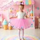 Tradder Tutu Skirt for Toddler Girl Colorful Floating Pom Pom Tulle Skirt Bow Headband Birthday Tutu Outfit Princess Ballet Dress(18-24 Months) Pink