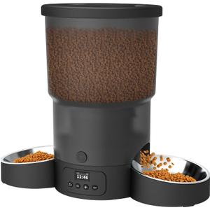 SURDY Automatic Cat Feeder for 2 Cats, 20 Cups/5L Automatic Food Dispenser for Small Pets Auto Cat Feeder for Dry Food, Dual Power Supply and Timer Setting 12 Portions 6 Meals Per Day