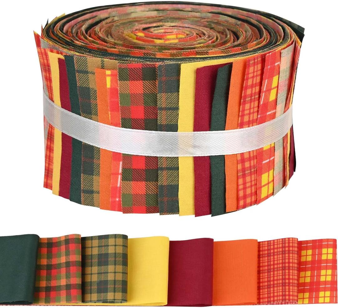 40 Pcs Autumn Buffalo Plaid Cotton Jelly Fabric Strips Fall Spice Plaids Patchwork Strips for Quilting Crafting Yellow Green Precut Patchwork for Sewing DIY Crafts Cotton Fabric Bundles Strips