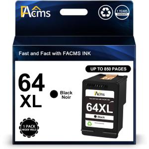 64XL Black Ink Cartridge Remanufactured for HP Ink 64 64 XL Ink 1 Pack Work for Envy 7855 7858 7155 7800 6252 6255 7100 7164 7200e 7955e 7900e Tango X Printer (1 Black)