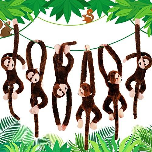 Hungdao 6 Packs Hanging Monkey Stuffed Jungle Animal Toy with Hook and Loop Jungle Party Hanging Decorations for Kids Classroom Birthday Party Decorations(24 Inch)