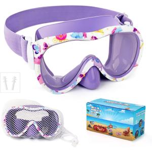 Kids Swim Goggles, Anti-Leak Snork Mask with Nose Cover & Elastic Fabric Strap, UV Protection Swimming Goggles for Kids Boys Girls