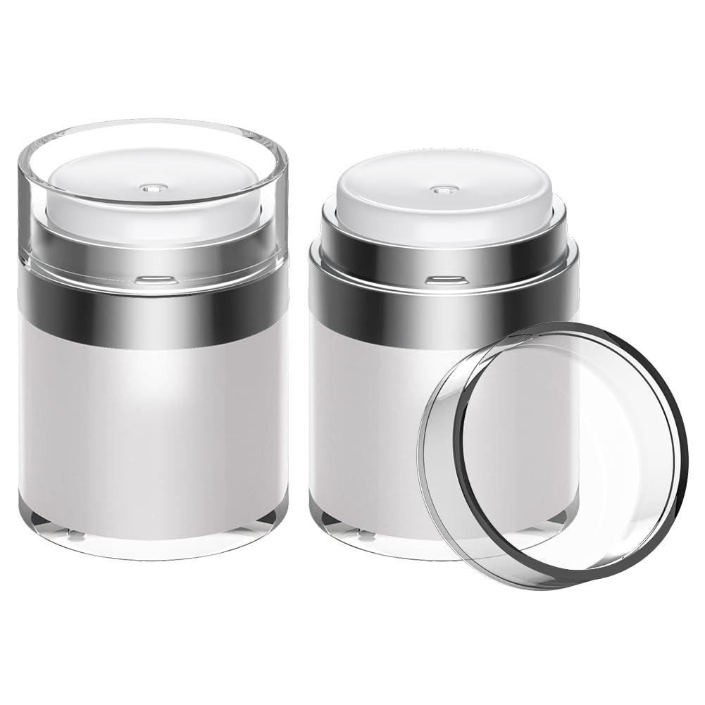 Airless Pump Jar, 1 oz Airless Pump Bottles, Travel Lotion Container Vacuum Dispenser for Cream Leak-Proof TSA-Friendly Design Keeps Cream Fresh Multi-Purpose for Lotion, Sunscreen (2 Pack)