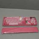 Retro Typewriter Wireless Keyboard, Pink Round Keycaps with Detachable Wrist Rest, Vintage Style Computer Cordless Keyboard, Cute FullSize for Windows/PC/Laptop (Ideal for Writer/Gamer/Office)