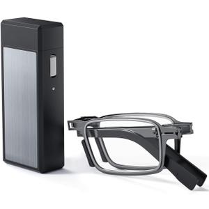 Hubeye Ultra Thin Folding Reading Glasses for Men 2 Pack Blue Light Blocking Compact Computer Foldable Readers With Case, Magnification Strength: 3.0 Diopters