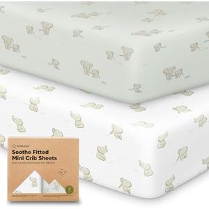 2-Pack Mini Crib Sheets Fitted - 38x26 Pack N Play Sheets for Pack and Play Mattress, Organic Cotton, Soft & Breathable Playard Bedding, Neutral Mini Toddler Bed Cover for Boys, Girls (Elly)