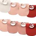 8-Pack Baby Drool Bibs, 100% Cotton, Ultra Soft & Absorbent for Newborns, Adjustable Snaps, Shower Gift (Pink Beige)