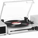 Vinyl Record Player with External Speakers BT 5.3 Wireless Turntable Portable with 3 Speed USB Vintage Wooden White