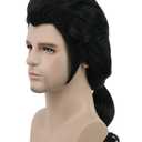 karlery Men Long Wave Black Wig Gaston Colonial Wig Halloween Costume Cosplay Wig