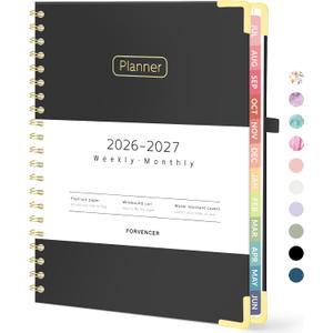 Forvencer Academic Planner 2026-2027, Hardcover Calendar Planner Weekly & Monthly, July 2026 - June 2027, 8.5" x 11", Daily Agenda with Tabs, College School Organizer for Student Teacher, Black