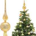 Gejoy Mercury Glass Finial Christmas Tree Topper Vintage Lime Green Spherical Ornaments Blown Glass Xmas Tree Topper Finials Mid Century Holiday Indoor Suitable for Party Decoration, 9.8inches