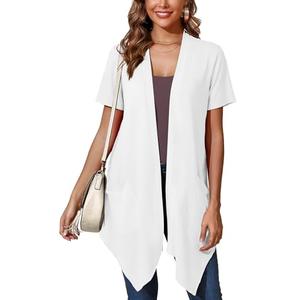 Skrfez Lightweight Cardigan for Women White X-Large Drape Plus Size Shrug Open Front Short Sleeve Light Weight Dusters Casual Soft Jacket Cover Ups Summer Shawl Kimono Wraps with Pockets