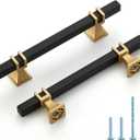 HOME EDIT 5 Pack 4 inch Black & Gold Cabinet Handles Square Zinc-Alloy Pulls for Kitchen Dresser Closet and Bathroom Cabinets Hardware