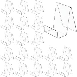 20 Pack Acrylic Book Stand 3x4 Inch Clear Easel Stand for Displays, Book Display Holder, Display Stands for Album, CD, Magazine, Postcard, Picture, Plate, Artworks, Phone, Tablet