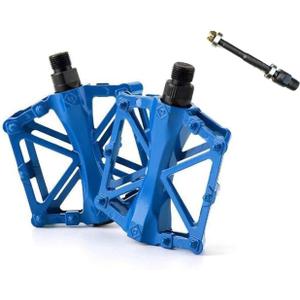 Free-fly Bicycle Pedal - Aluminum Bearing Bike Pedals with 16 Anti-Skid Pins - Lightweight Platform Pedals - Universal 9/16" Bike Pedal for Mountain BMX MTB Road Bike (Blue)