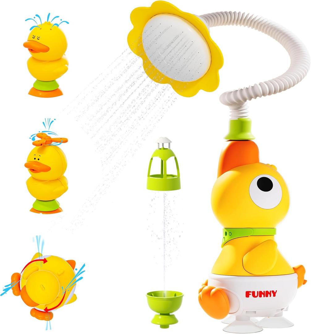 Baby Bath Toys, Baby Bath Shower Head for Bathtub with 1 Adjustable Sprayer, Control the Flow Rinser Babies with 3 Squirting Ducks for Newborns, Toddlers Kids in Bathtub Sink,6-in-1 Set