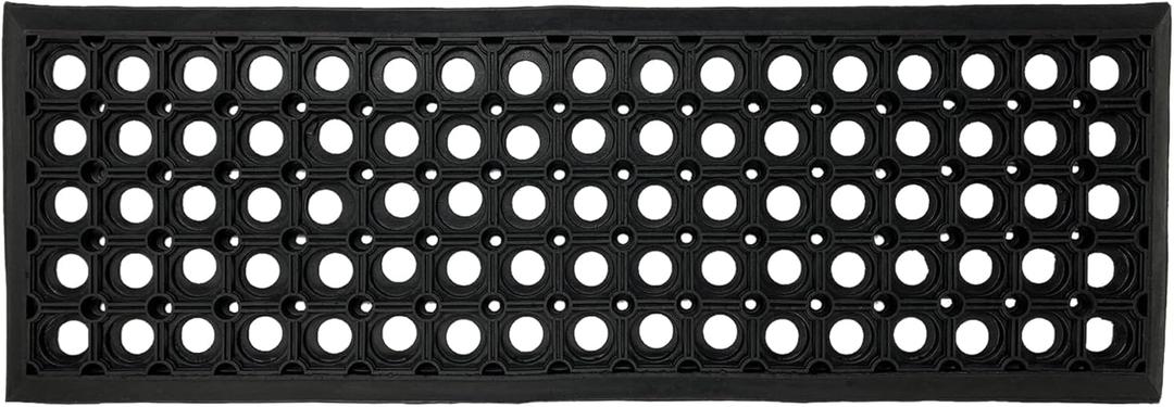 Ottomanson Indoor/Outdoor Hose-Wash Holes Design Non-Slip Rubber 10" x 30" Modern Stair Treads for Stairs, Garage, Patio, 5 Pack, Black Holes