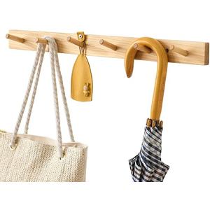 Hickory Wood Coat Rack Wall Mount, 24 Inch Coat Hook Hanger Wooden Wall Coat Rack with 6 Hooks for Purse Clothes Towels Hats in Entryway Bedroom Bathroom, Natural