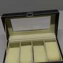 Valyria Mens Watch Case Small 4 Watch Box Black Leather Display Glass Top Jewelry Case Organizer