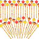 Kolewo4ever 100 Pieces Thanksgiving Pencils Scarecrow Turkey Pencils with Giant Maple Leaves Pumpkins Acorns Eraser Assortment Fall Stationery Pencil for Thanksgiving Party Supplies
