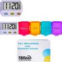 [4 in 1] 1 Day 4 Times Medicine Pill Organizer +5 Alarms + Timer+ Clock, Large Compartments, Loud Sound, Large Screen, Moisture-Proof, Dust-Proof, Travel Daily Pill Box/Organizer/Case/Container/Dispenser